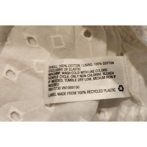 A New Day White Eyelet Puff Sleeve Cotton Crop Top Smocked Square Neck Peplum M - Picture 6 of 8